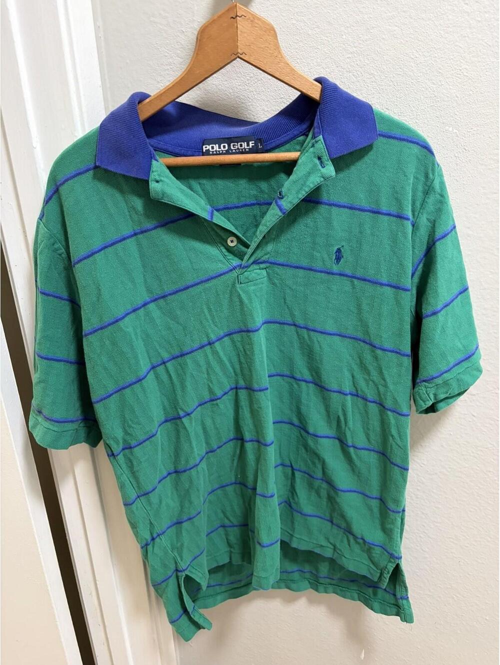 Polo Golf Ralph Lauren Green Purple Striped Polo Shirt Sz L